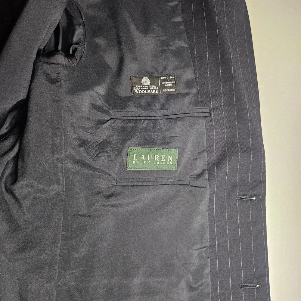 Ralph‎ Lauren Mens Blazer 46L Navy Wool Pinstripe Sport Coat Suit Jacket